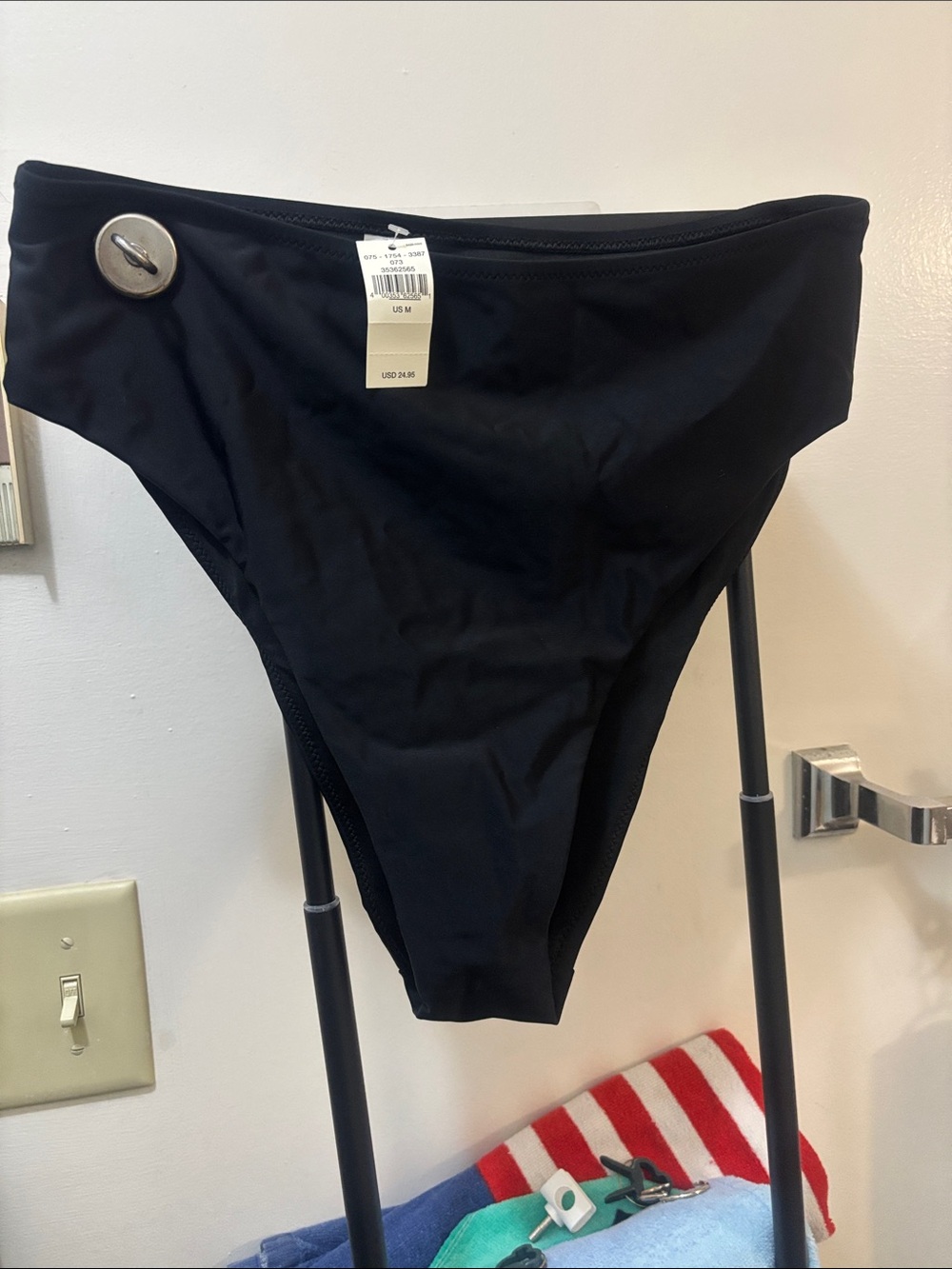 Aerie Swim Black High-Cut Cheeky Bikini Bottom Size Medium